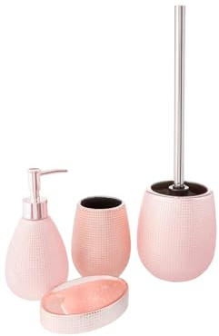 Avilia Roséguld Keramik Badrumstillbehör Kit - 4 st Toalettset, med Glitterad Dispenser, Tandborsthållare, Tvålhållare, Toalettborsthållare