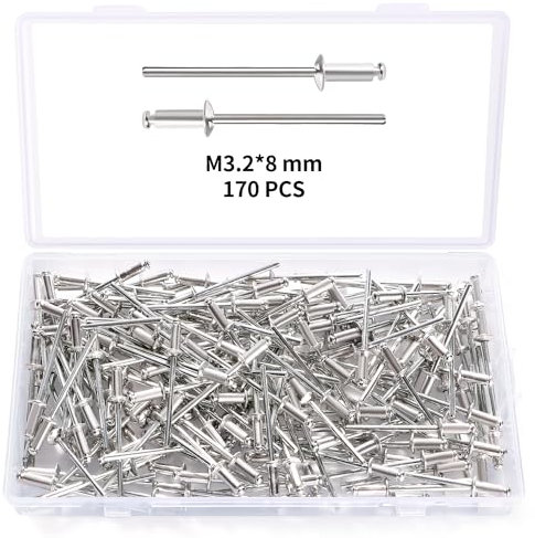 YIXISI 170 Pezzi M3.2x8 mm Rivetti Ciechi in Alluminio, Grande Flangia Alluminio Rivetti Ciechi, Rivetti Ciechi con Testa a Cupola, per Metallo Legno Plastica