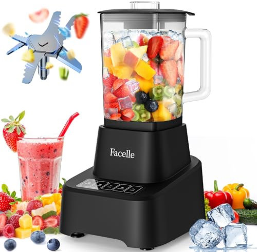 Standmixer, Facelle Mixer Smoothie Maker für Smoothies und Shakes, 1,6L Glasmixer mit Touchscreen 3+P Geschwindigkeiten, Reinigungsbürste ＆ abnehmbare Edelstahlklinge - Schwarz