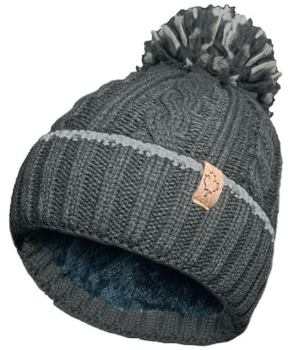 OnlyBee Mens Warm Winter Chunky Ski Bobble Pompom Hat with Cosy Thermal Teddy Fleece Lined (UK, Alpha, One Size, Grey)