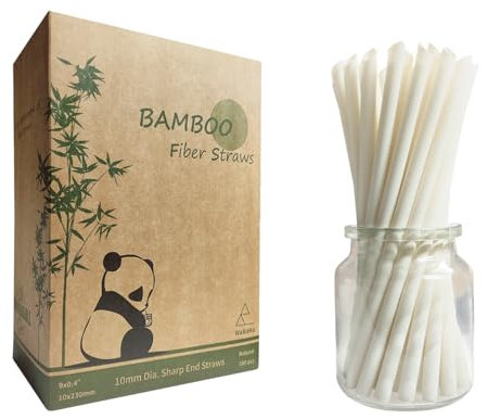 Large Wide Mouthed Bamboo Boba Straws 10mm, Pack of 180 Biodegradable Jumbo Smoothie Straws Made of 100% Plant Fiber for Bubble Tea/Milkshake/Slushie