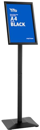 YIYO Sign Stand Poster Stand，adjustable heavy duty pedestal Sign Holder Floor ，aluminium frame floor standing signage for display A4 menu advertising (Black, A4)