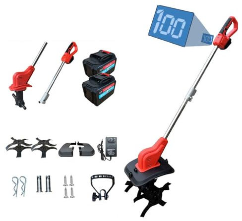 Rotavateur de jardin électrique sans fil, 4 lames avec double tambour pour une culture efficace du sol, idéal pour l'entretien de la ferme, de la cour, de la pelouse et du verger