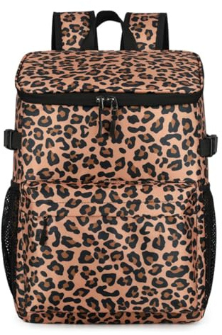 AUXDIQ 19L Sac à Dos Isotherme à Glacière Sac de Pique-Nique Sac Isotherme Portable Cooler Backpack Bag Léopard