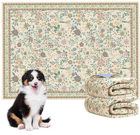 BaoDan Traversine Lavabili per Cani, Traverse Cani 60x90cm, 2 Pezzi Tappetini Igienici per Cane Riutilizzabili con Fondo Antiscivolo, Facili da Lavare, Marrone con Stampa Floreale