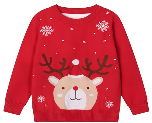 Pilipulu Jersey Navideño Niños, Suéter de Punto con Cuello Redondo para Niño y Niña, Sudaderas Navideñas para Unisex Niños 6 Años, Oso navideño/Rojo 1