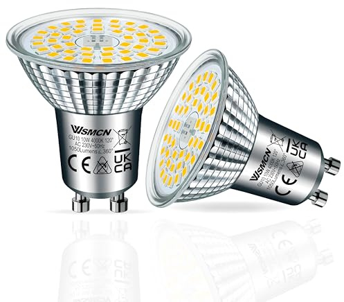WSMCN Bombillas LED GU10 Blanco Neutro, 10W Equivalente a 140W Halógeno, 4000K 1050 Lúmenes, No Regulable, Foco Sin Parpadeo, Ángulo de haz de 120°, Paquete de 2