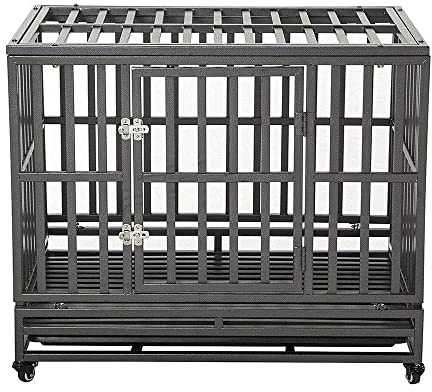 LUCKUP 38 Inch Heavy Duty Dog Cage Metal Kennel and Crate for Large Dogs,Easy to Assemble Pet Playpen with Four Wheels,Black … …