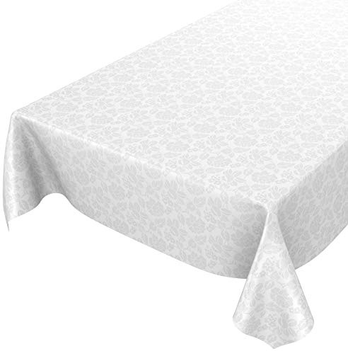 Anro Tvättbar vaxduk för bordet, blommig, enfärgad, vit, vaxduk, 100 x 140 cm