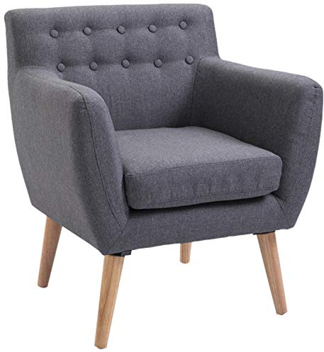 HOMCOM Poltrona Imbottita Moderna, Poltroncina da Camera Soggiorno con Braccioli Tessuto Legno 68 × 58.5 × 76cm Grigio Chiaro