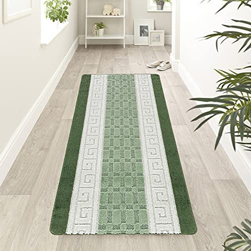 renoazul® Anti Slip Hallway Carpet Runner Rug, 60 x 220 cm Non-Slip Gel Back Door Runners Rug, Washable Long Enterway Anti Slip Rugs for Living Room and Hallway (Gel Back Nada Rug - Green)