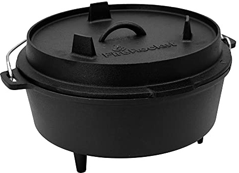 FireRocket Dutch Oven 6 qt 5,5 L | Premium Gusseisen Schmortopf mit Füßen | Robuster Gusstopf Feuertopf für Outdoor Camping | Gasgrill Lagerfeuer