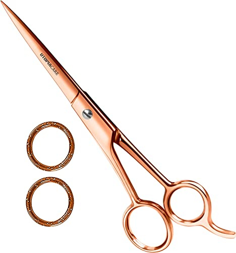 Tijeras de corte de pelo profesional de peluquería (6.5 pulgadas) – acero inoxidable templado hielo con recubrimiento en polvo (6,5 pulgadas, Oro Rosa)