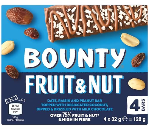 Bounty Fruit & Nut Milk Chocolate Snack Bars Multipack 4 Bars x 32g
