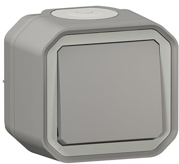LEGRAND, Plexo New Feuchtraum-Aufputz-Taster mit Schließer-Kontakt, 10 Ampere, 250 Volt, IP55 - IK07, Farbe: Grau, 069720L
