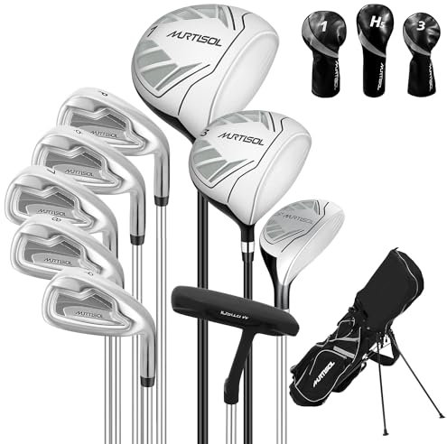 XDriveMax 10 teiliges komplettes Golfschläger Set Herren,Golf Set Rechtshänder,Inklusive Standtasche mit Regenhaube, 1#Driver 3#Wood #5 Hybrid,mit 3 Kopfhauben, 6# 7# 8# 9# PW# Eisen und Putter