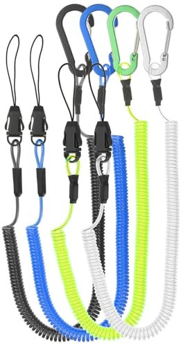PATIKIL 4pcs Retractable Spring Coil Straps, 6 Spiral Stretchy Safety Lanyard Cord with Aluminium Removable Clip for Fishing Kayak Climbing Boating Pliers, Green,Blue,Clear,Black