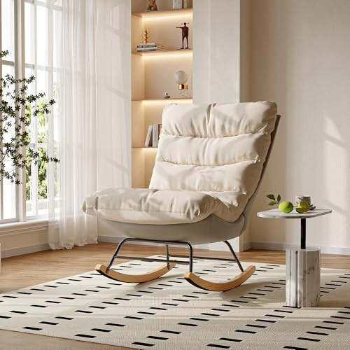 KeepGoon Sedia a dondolo Poltrona Poltrona a dondolo Poltrona relax, poltrona da soggiorno poltrona accent per camera da letto, in lino e tessuto tecnico