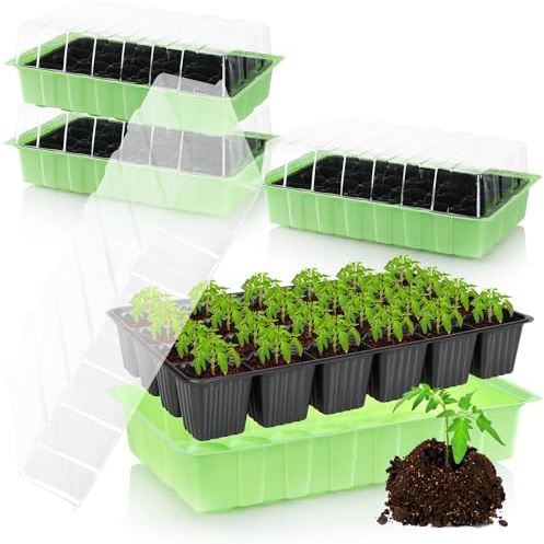 com-four® 4X Mini-Zimmergewächshaus mit Deckel - Anzuchtset mit 96 Töpfen - Pflanzkasten für Gemüse, Kräuter & Blumen - Keimbox für Fensterbank & Balkon (Anzuchtset 3)