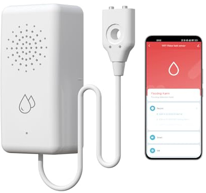 BSEED Smart Wassermelder kein Hub erforderlich, Wlan Wassersensor mit Fernalarmierung, IP65, Smart Life/Tuya App-Steuerung, Wasseralarm für Küchen, Keller und Badezimmer, 1 Stück