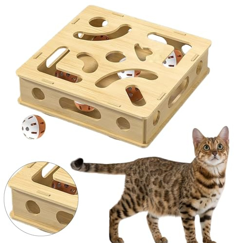 Cat Intelligence Maze Box,Cat Puzzle Enrichment Maze Interactive Puzzle Toy with Bell,Mental Play - Cats Enrichment Feeder Box,Indoor & Boredom Relief,Relief Play Home Alone Indoors Boredom