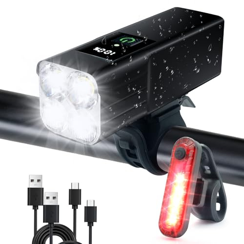 Bike Lights Front and Back - 2025 Upgrade LED Bicycle Light with Light Sensor Mode, 4000 mAh USB-C Rechargeable Super Bright Front Bike Light, Long-Lasting Rear Bike Light for Safe MTB & Road Cycling