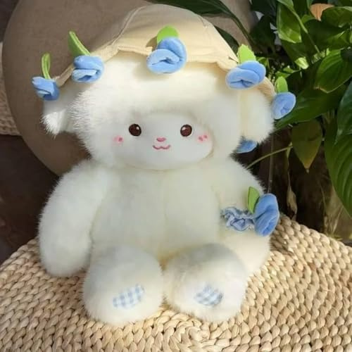 Baby Sheep Bouqet Adorabile peluche a forma di pecora con cappello a fiori staccabile, 30 cm, adorabile peluche animale farcito con bouquet di rose, morbido agnello per bambini e adulti, regalo di