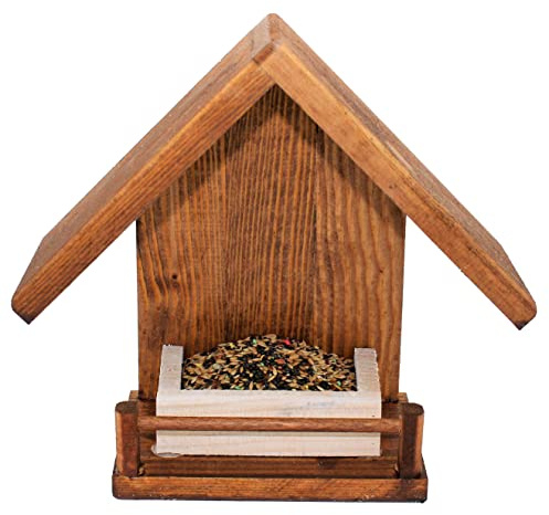 Comedero de Pájaros de Madera Natural para Jardín – Alimentador Exterior Resistente con Tratamiento Anti-Humedad – Casita Decorativa con Semillas Incluidas para Aves Silvestres