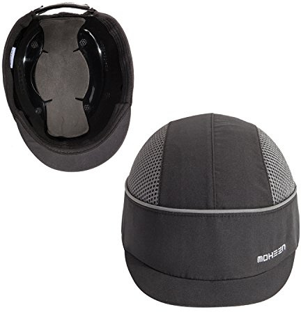 MOHEEN Safety Bump Cap, Baseball Hard Hat with Reflective Stripes Lightweight and Breathable Head Protection Caps Small Brim Black 18101