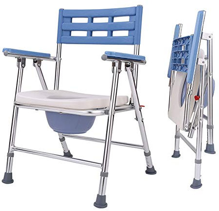 Portable Folding Commode Portable Toilet Seat, Transport Chair Wheelchair for Toilet with Wheels & Pedal, Adjustable Height, Extra Wide Commode Chair