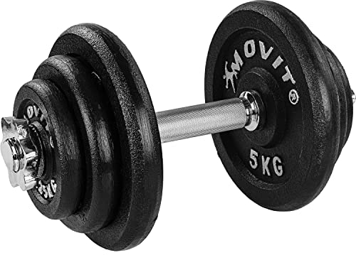 MOVIT® Kurzhantel PRO Set, Gusseisen Hantel, 1x 20kg, Stange 30mm Standardnorm, Griff gerändelt, Sternverschlüsse, Hantel Set Kurzhantelset Gewichte