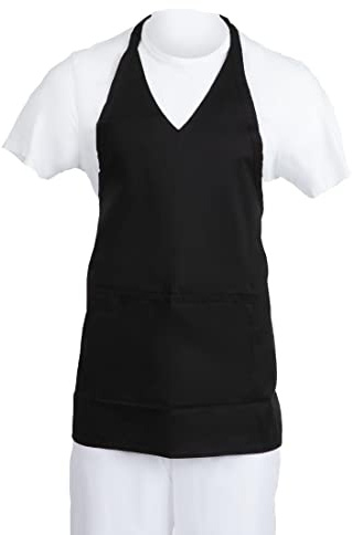 Whites Black V Neck Apron with Front Pocket - Adjustable Straps, Machine Washable for Professional Kitchens, Waitress, BBQ B128
