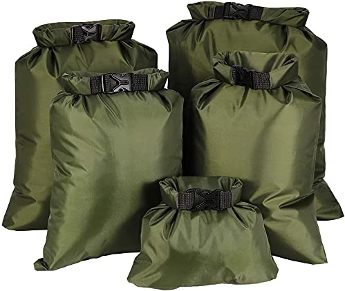 KAHEIGN 5Pcs WaterProof Dry Bags, 1.5L /2.5L /3.5L /4.5L /6L Lightweight Dry Sacks Portable Dry Bag for Outdoor Hiking Fishing Camping Use (Green)