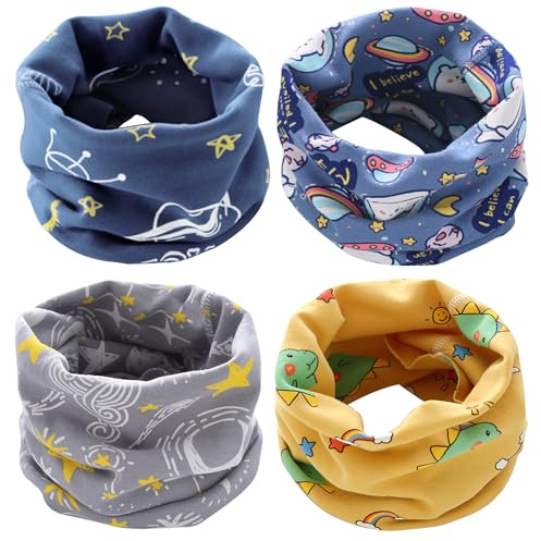 YMIFEEY 4Pcs Pañuelo Cuello Bebé - Algodón Braga para Otoño Invierno - Calentador de Viaje Al Aire Libre - Bufandas para Niños 0-8 Años (Estilo F)
