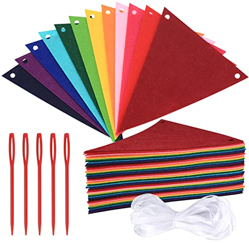 lzijun 60 Stück Filz Wimpelkette Girlanden, Bunte Party Wimpelgirlande, Bunting Chains Banner, Dreiecksflaggen für Geburtstagsparty Schlafzimmer Klassenzimmer Dekoration