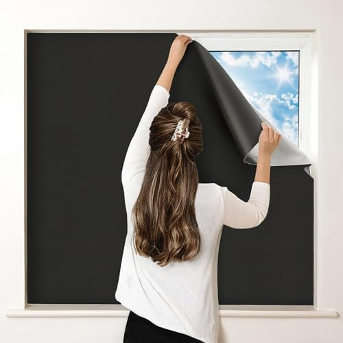 100% Blackout Curtains for Bedroom, Portable DIY Window Blinds, No Drill Window Shades & Blackout Blinds with Stickers & Tabs for Travel, Dorm Room, Media Room (118 x 57)