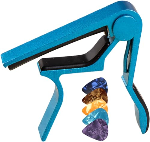 DAZISEN Gitarren-Kapodaster mit 5 Gitarren-Plektren - Ukulelen-Kapodaster, Akustik-Gitarren-Clip, Schnellwechsel-Kapodaster-Klemme für Akustik-E-Gitarren, Mandoline und Banjo, Blau