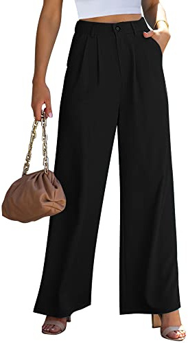 Roskiky Palazzo - Pantaloni da donna per lavoro, casual, a vita alta, per ufficio, Nero , M