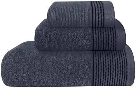 GLAMBURG Ultraweiches 3er-Pack Baumwollhandtuchset bestehend aus einem übergroßen Badetuch 70 x 140 cm, einem Handtuch 40 x 60 cm und einem Waschlappen 30 x 30 cm, Holzkohle Grau
