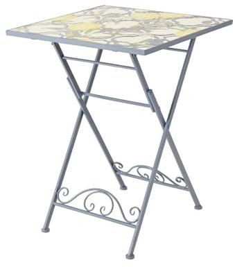 GLOUPIE Tavolo Pieghevole da Esterno in Acciaio Verniciato A Polvere Epossidica Blu Laguna con Decorazioni A Mosaico di Agrumi Positano, L 58 x P 58 x H 76 Cm, Portata Massima 40 kg