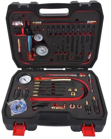 Professioneller Kompressionstester Druckverlusttester Motortester kompatibel mit Diesel- und Benzinmotoren, mit 34 verschiedenen Adaptern, 725 PSI