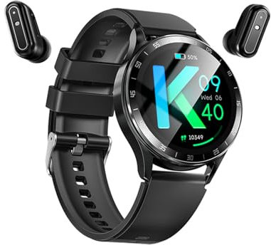 GFPHBJ Montre Connectée Homme Casque Intégré Écran HD De 1,39 Appel Bluetooth Traqueur De Fitness Surveillance du Sommeil Sain en Temps Réel Imperméable Pédomètre Smartwatch pour iOS/Android,Black