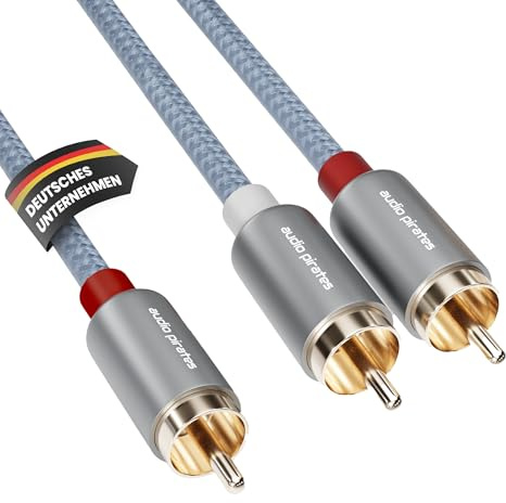 audio pirates Subwoofer Cinch-Kabel 2x1 RCA-Kabel – High-Performance Y Cinchkabel, Audio-Kabel mit 24 K vergoldetem Stecker, OFC-Kupfer – Lautsprecherkabel für Subwoofer (1er Pack, 10m)