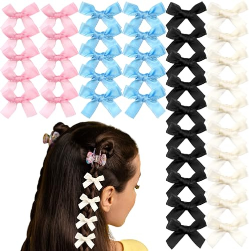 40pcs Mini Satin Hair Bows Clips - Small Non-Slip Alligator Barrettes for Girls & Baby Hair | Assorted Colours | Ribbon Bowknot Hair Accessories
