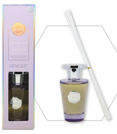 Sences Luxury Reed Diffuser 300ml - Scented with Cedarwood & Lavender, Long-Lasting Natural Aroma, Premium Essential Oils, Elegant Glass Bottle, Ideal for Home, Office & Spa, Calming & Woody Fragrance