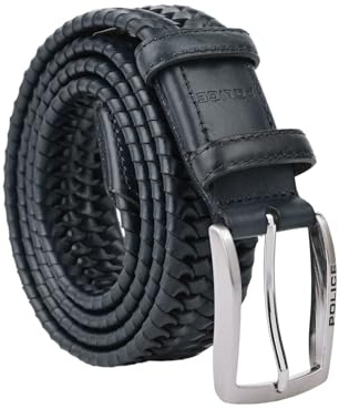 Police Cintura Intrecciata Elastica In Vera Pelle da Uomo, Confortevole e Accorciabile, Alta 3,5 cm, Con Scatola