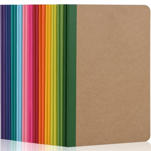 ZCZN A5 Cahiers Lignés avec Dos Arc-en-Ciel, Lot of 24 Blocs Carnet de Notes, Carnet de Voyage à Couverture Kraft, Bloc Note Carnet Dessin, 60 Pages pour l'École, le Bureau ou les Étudiants