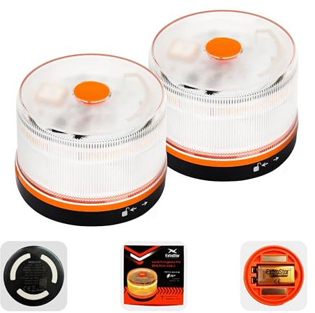 EXTRASTAR Luz Emergencia Baliza V16 Homologada DGT con Geolocalización, Baliza Coche Conectada DGT 3.0, Datos Incluidos hasta 12/2038, Pack 2 Unidades