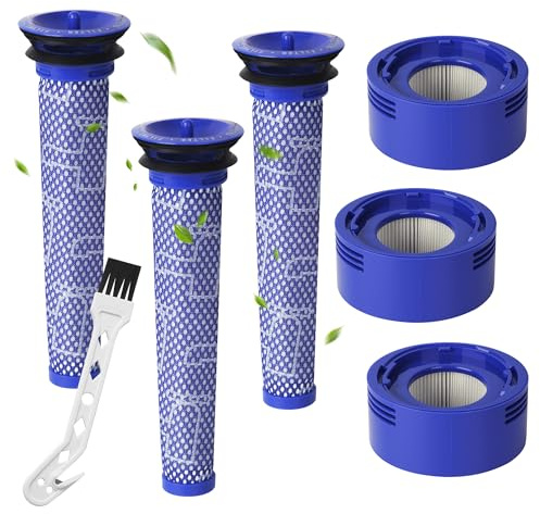 6 Stück V7 V8 Filter für Dyson, Vakuumfilter Ersatz Kit, 3 HEPA-Nachfilter, 4Vorfilter, 1 Bürste, Ersatzteile Staubsauger Filter, Ersetzt Filter und Vorfilter