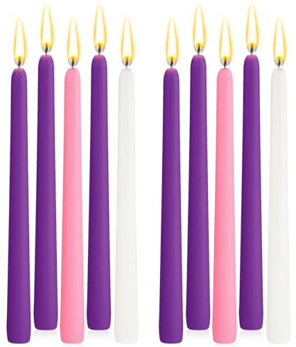 BBTO 10 Pcs Christmas Advent Candles 9.9 Inches Traditional Advent Candle Set Taper Candle for Xmas Wreaths and Other Christmas Decorations (Smooth Style)